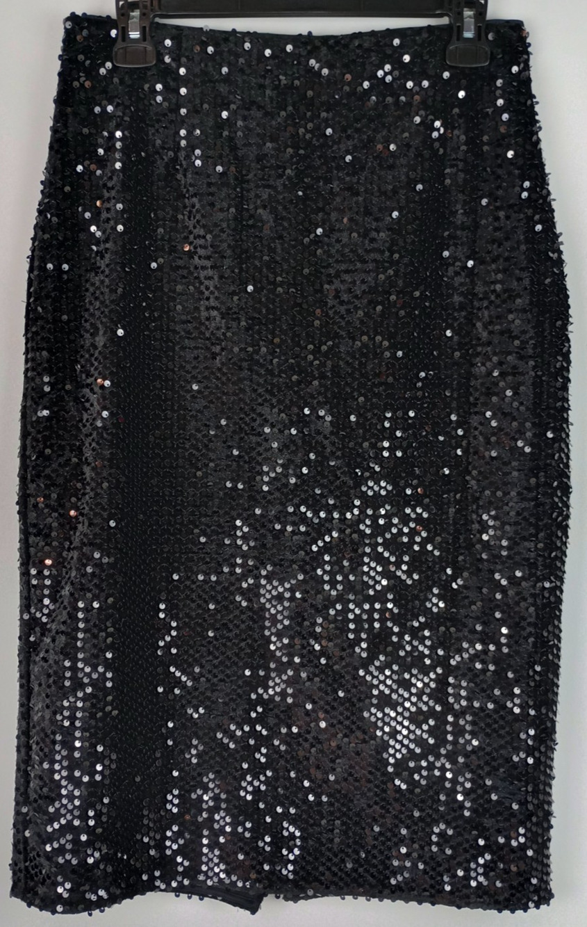 NWT Nine West Womens M Black Back Slit Zip Hook & Eye Sequin Pencil‎ Skirt